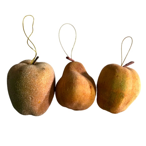 Vintage Fruit Ornament Set Christmas Fall Harvest Gold Brown Orange Apple Pear - Picture 1 of 6